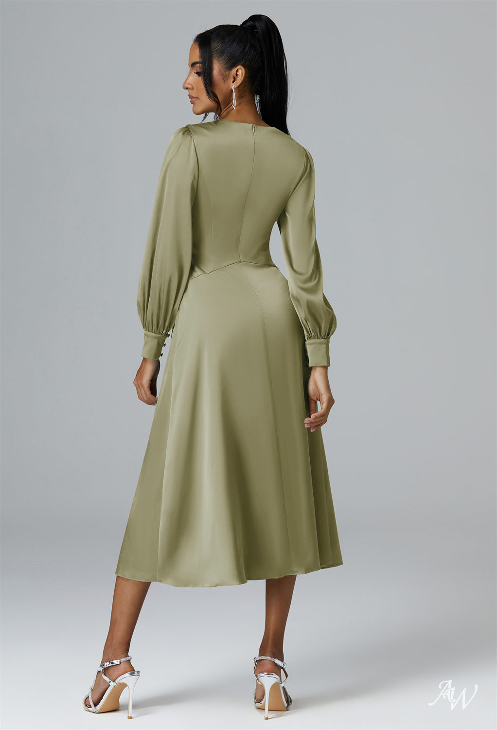 AW Sibylla Fennel Seed Satin Charmeuse Bridesmaid Dresses image2